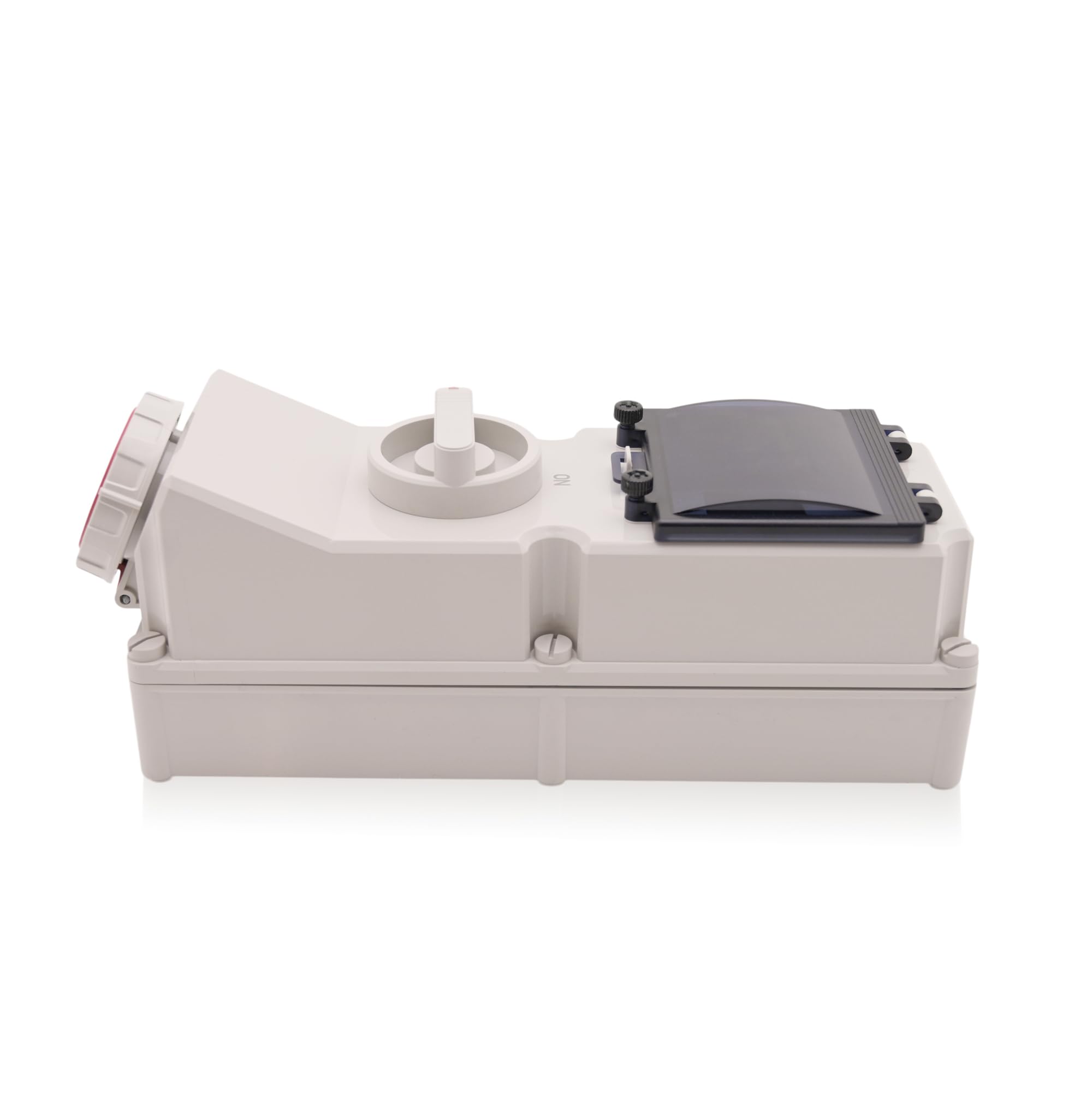 Intratec CEE Wandsteckdose 16A 5-polig IP67 – Schalter abschließbar, DIN-Schiene für LS/FI, vorverdrahtet, 400V AC, Abdeckung transparent, ABS-Gehäuse Grau
