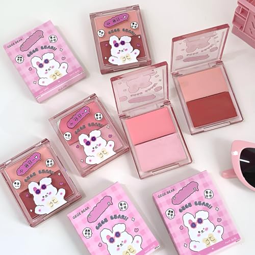 Gege Bear Cream Blush Plate | Soft Water Gloss finish | Lightweight & Blendable Formula | Dual-Shade Jelly Blush | Pastel Pink Kawaii Design | Dewy Finish for Gen Z Makeup Lovers | Long-Lasting Glossy for Cheeks | Portable, Cute Blusher for Women Teens & Girls