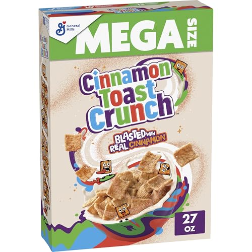 Kellogg’s Edible Cereal Straws Cinnamon Toast Crunch Breakfast Cereal, Crispy Cinnamon Cereal, Mega Size, 27 oz
