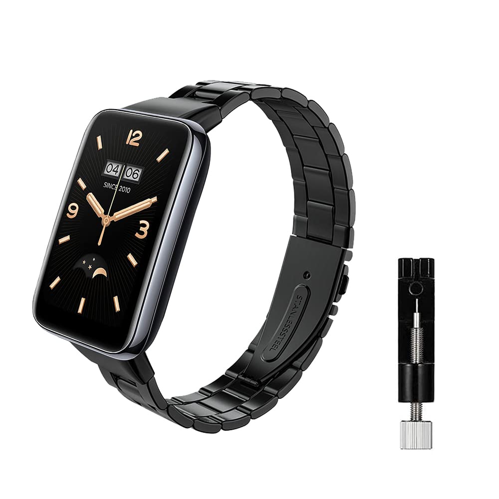 Cinturino In Acciaio Inossidabile A Maglia Metallica Con Chiusura Magnetica Per Xiaomi Mi Band 7 Pro, Nero - 5