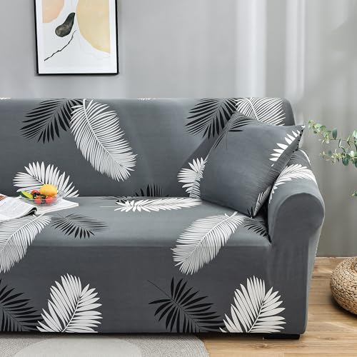 Image of Story@Home Sofa Cover Fully Covered Stretchable Polyester Spandex Elastic Sofa Cover for Living Room & Create Customized Set (Grey and White, 1 Seater)