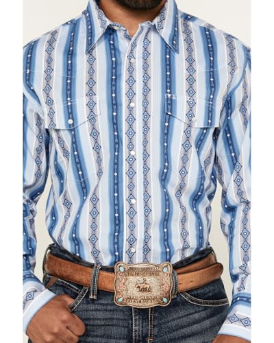 Wrangler Men's Checotah Southwestern Print Long Sleeve Snap Western Shirt Big - 112359439-BIG 3X Blue3