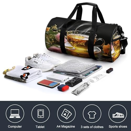 Cylindrical Gym Bag,Cup of Tea Sports Gym Bag,Workout Bags,travel Weekender Bag,Duffle Travel Bag for Men Women4