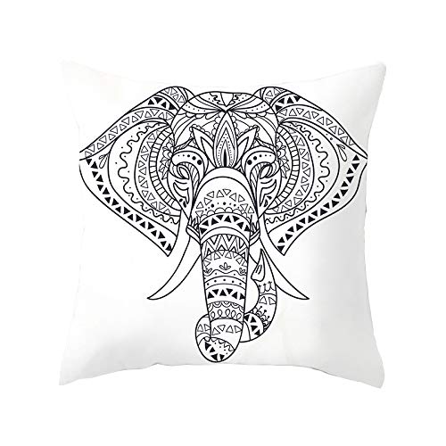 Hhocn 4 Pieces Mandala Bohemian Pillow Cover Boho Hippie Elephant Black And White Square Throw Pillow Case Sofa Bed Couch Throw Cushion Cover Decoration (18" X 18") #TOP2
