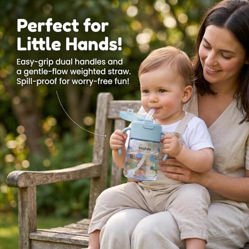 Image of BAYBEE Sipper for Baby with Soft Silicone Straw | Baby Sippy Cup with Anti-Spill Lock Water Bottle with Twin Handles | BPA-Free Tritan Drinking Sipper for Kids for Infants & Toddlers (280ml - Blue)