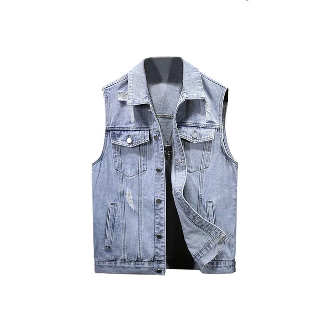 Gilet da uomo in denim multi tasche senza maniche vintage con risvolto giovanile denim gilet