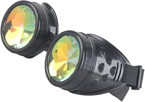 Miniatura 4 de Gafas caleidoscopio para raves trippy psicodélico steampunk con lentes de cristal de difracción de prisma arcoíris