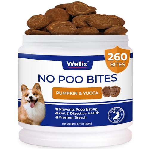 Wellix 260 Bites No Poo Chews for Dogs - Stool Eating Deterrent for Dogs Coprophagia Relief with Probiotics Digestive & Gut Health - Support Breath Freshener & Immune System, Chicken & Pumpkin Flavor