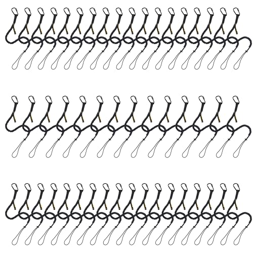 Image of TRSMIMA Safety Tether Tool Lanyard - 50 Pack Fall Protection Lanyard Provide Good Flexibility Aluminum Screw Lock Carabiner Clip Adjustable Loop End