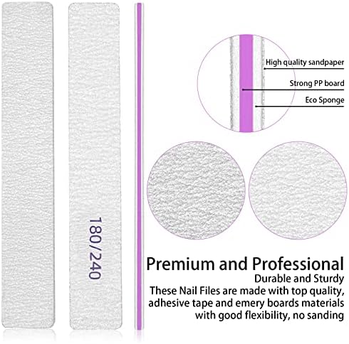 Lofuanna Square Nail File Set 180/240 Grit,Professional 20PCS Double-Sided Emery Board Manicure Tools for Nail Grooming and Styling,Nail File Buffer Set