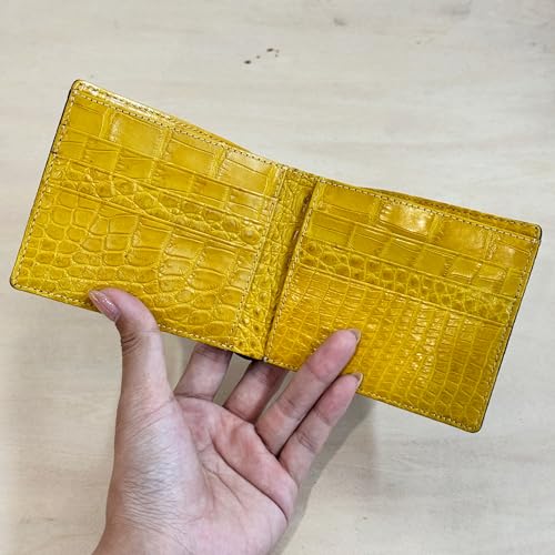 Image of HATA Blue Yellow Bifold Leather Wallet for Men, Exotic Double-Sided Leather Wallet with RFID Blocking, Slim Credit Card Holder, Handmade Gift for Birthday, Anniversary, Father's Day HDV774