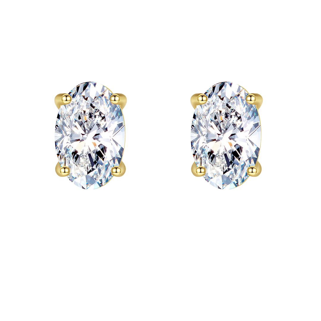 EFASHION Women's 925 Sterling Silver 14K Gold Plated Simple Fashion Earrings with Oval Zirconia Stones, Large, Yellow Gold, Zircon