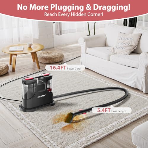 Image of Carpet Cleaner Shampooer, MUJERBAY 15Kpa Portable Spot and Stain Cleaner, Easy Move with Handle, 1.5-inch Deep Cleaning Machine for Couch, Stairs, Car and Pet Messes.3.27-26