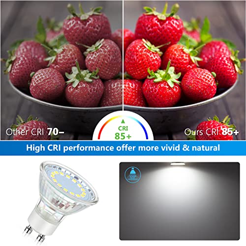 Maylaywood Gu10 Led Light Bulbs, 50 Watt Halogen Equivalent, Daylight White 5000K, 450 Lumens, Non-Dimmable, 4W Led Bulb Replacement For Recessed Track Lighting, 120 Degree Flood Beam, 5-Pack #TOP5