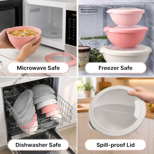Image of Zulay Kitchen 12 Piece Plastic Mixing Bowls with Lids Set - Colorful Mixing Bowl Set for Kitchen - Nesting Bowls with Lids Set - Microwave and Freezer Safe (Pink Ombre)