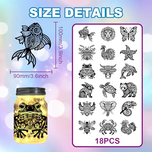 GLOBLELAND 18 Sheets Mandala Animals Rub on Transfer 3.9x3.6inch Fish Rabbit Butterfly Home Decals Elephant Cattle Cup Transfer Decals for Furniture Vase Glass Decorations Art Crafts Decorations - Image 2