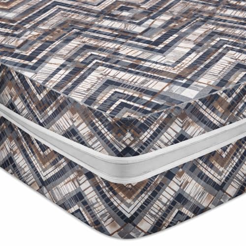 Image of Premium Cotton Printed Mattress Cover /Protector with Zipper Chain |Provides All Around Protection with 360 Encasing |Single Size Bed - 72x36+6 inches (6 x 3 Feet Mattress) - Blue Taupe