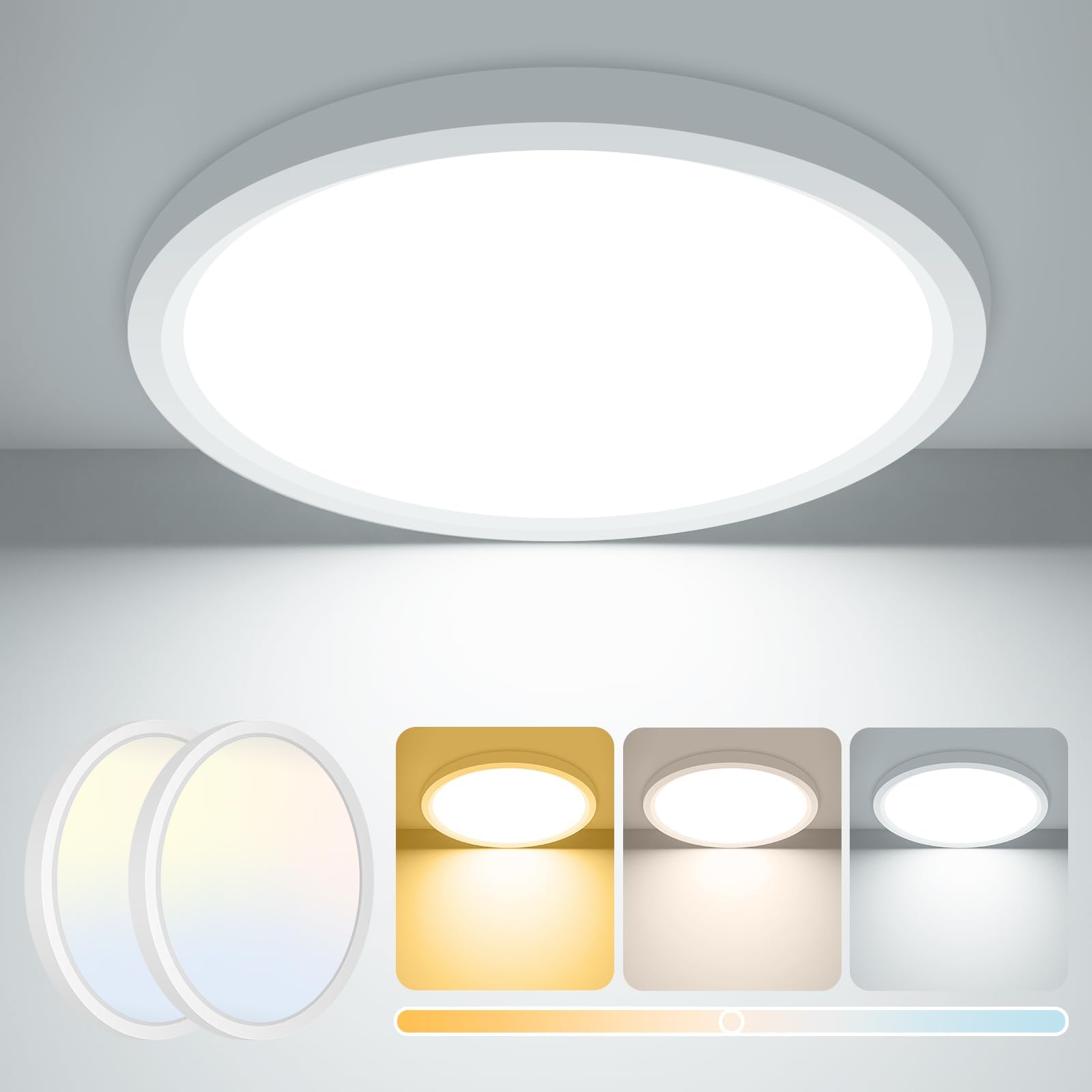 15W 1800LM LED Ceiling Light, Bathroom Lights Ceiling 3000K/4000K/6500K, IP44 Waterproof, Small Ultra Thin Round Flush Ceiling Light for Bedroom, Kitchen, Bulkhead, Toilet, Porch, Utility Room18cm