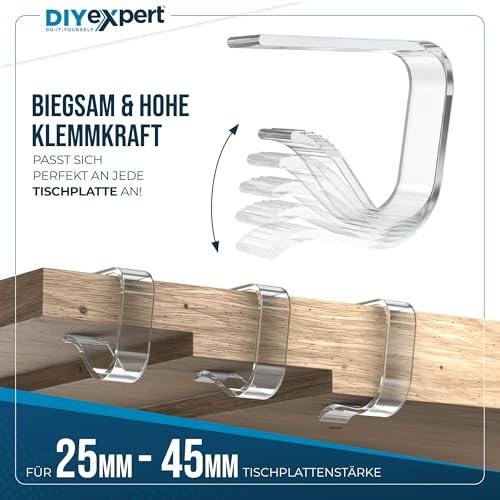 DIYexpert plastikowe klipsy do obrusów, przezroczyste, do stołów o grubości do 45 mm