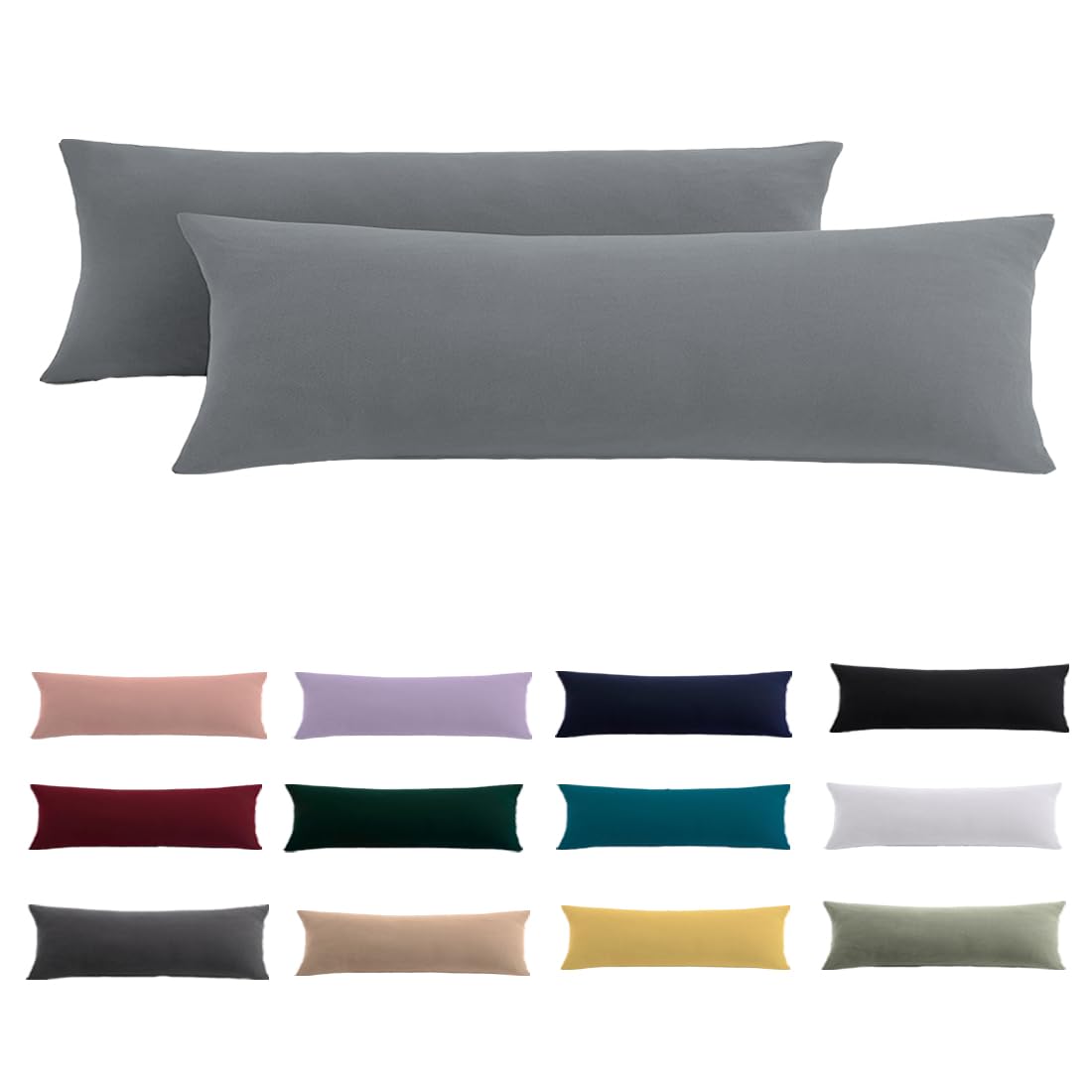 Beqnat Seitenschläferkissen Bezug 40x145 2er Set - Graue Kissenbezug 145x40 mit Reißverschluss 100% Mikrofaser Resistent und Hypoallergen Kopfkissenbezug für Seitenschläferkissen