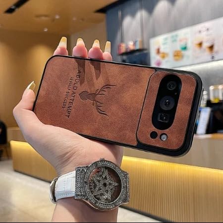Image of MILLION CASES Back Cover Case for Google Pixel 9 Shockproof Protective Deer Embossed PU Leather Case for Men & Boys(Black)