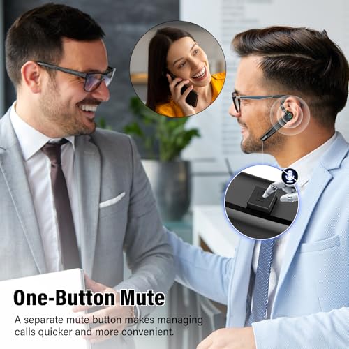 Atheewon Bluetooth Headset V5.4, Wireless Freisprech Telefon mit CVC 8.0/ENC Dual Mic, APTX, Mute Zwei-Geräte-Verbindung Headset Handy, 115 Std, USB-Adapter Freisprech-Headset mit Ladebox (Schwarz)
