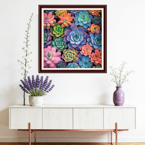 Image of Fanxvivy Stamped Cross Stitch Kits for Beginners Full Range of Cross Stitching Preprinted Embroidery Kits for Adults, 11CT Embroidery Pattern Needlepoint Kits-Colorful Succulent Plants 18x18 inchs
