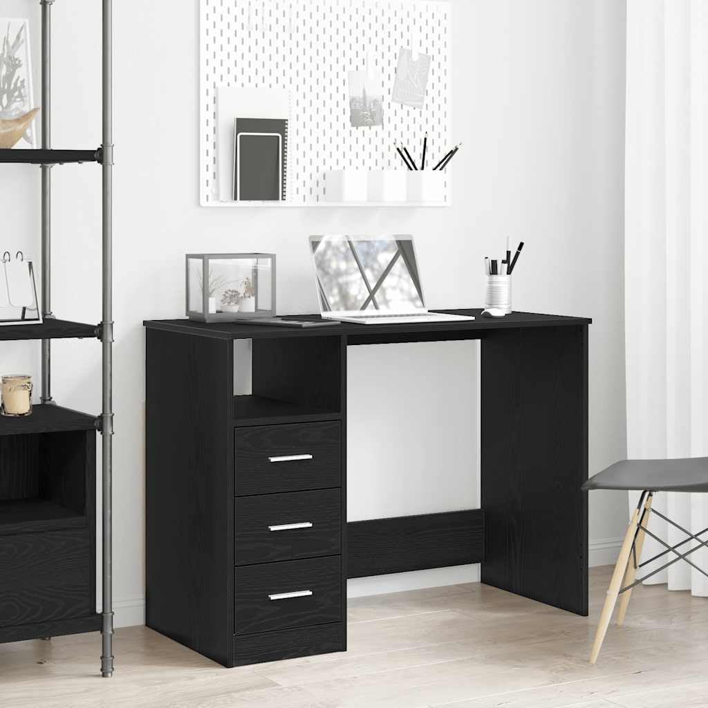 Scrivania con cassetti 102 x 50 x 76 cm legno lavorato colore rovere nero