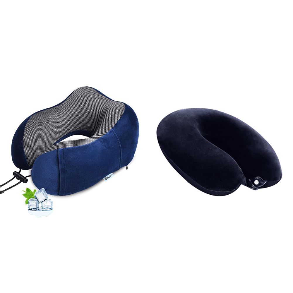 Neck Pillow for Travel – Cool-Gel Infused Memory Foam Support, U-Shape Ergonomic Design, + Cool Gel Infused Memory Foam Travel Neck Pillow with Magnetic Fabric Luxury Neck Support-image-5