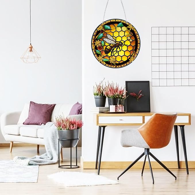 LUSandy Kit fai da te per pittura a mosaico 5D con libellula, decorazione da appendere alla parete, decorazione per finestra, decorazione per