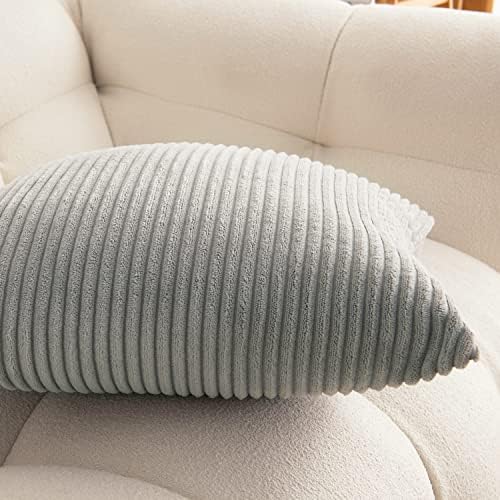 RENMEI Set of 2 Striped Corduroy Square Throw Pillow Case Soft Cushion Covers for Sofa Couch Bedroom Decorative Fluffy Pillowcases 18 x 18 Inch 45 x 45 CM Light Grey
