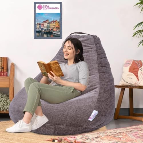 Image of Casa Copenhagen Premium Designer Fabric Bean Bag Chair, Filled with Beans | Capacity: Upto 7 Ft Height, 200 KG Weight | 5XL | Beige
