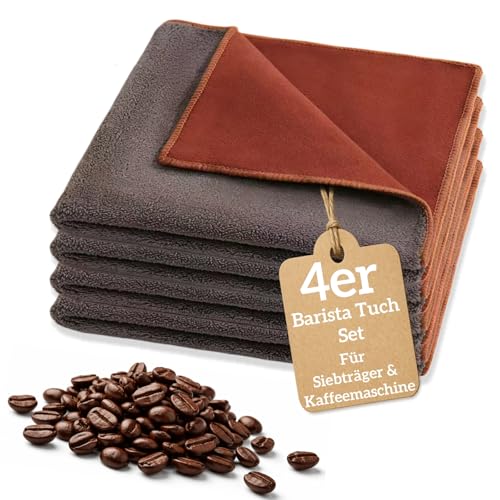 zeostmont 4er Barista Tuch Set 30x30cm 500GSM, Mikrofasertuch für Siebträger, Dampflanze & Kaffeemaschine, Doppelseitige Mikrofasertücher, fusselfreie Reinigungstücher, saugstarkes Barista Zubehör