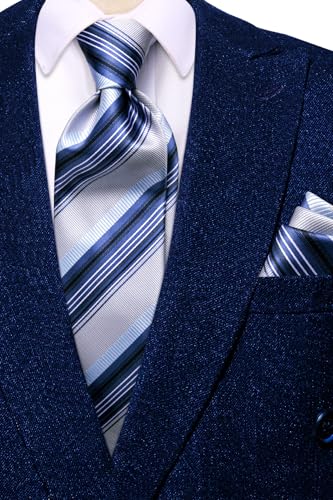 Image of Hi-Tie Mens Paisley Floral Striped Ties Set Silk Necktie and Lapel Pin for Men Pocket Square Cufflinks Set Business Wedding