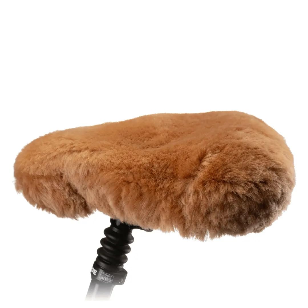 Bicycle seat cover made of natural sheepskin, hand-stitched (beige)