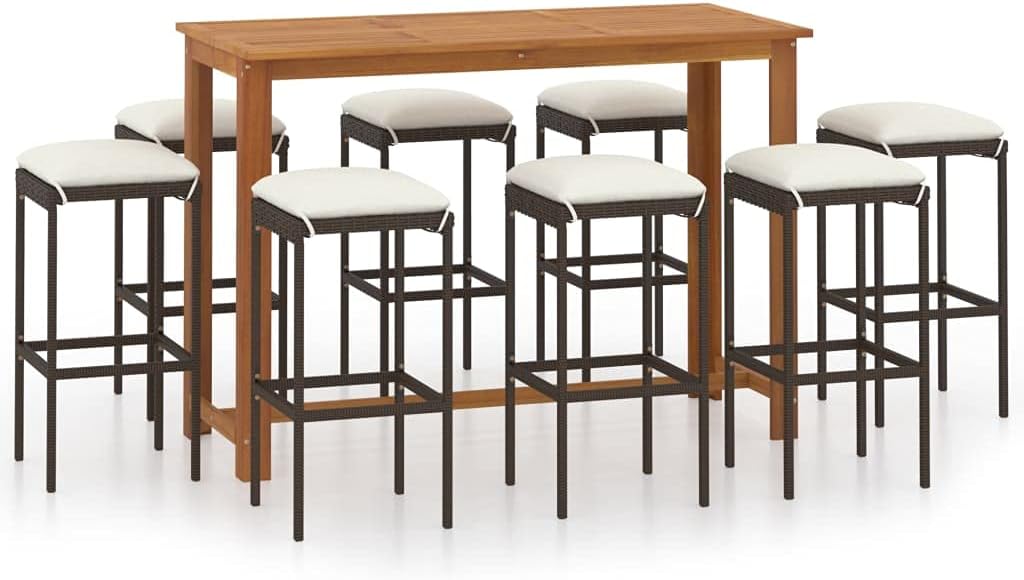 YAFF 9 Piece Patio Bar Set with Cushions Brown (127.16lbs)