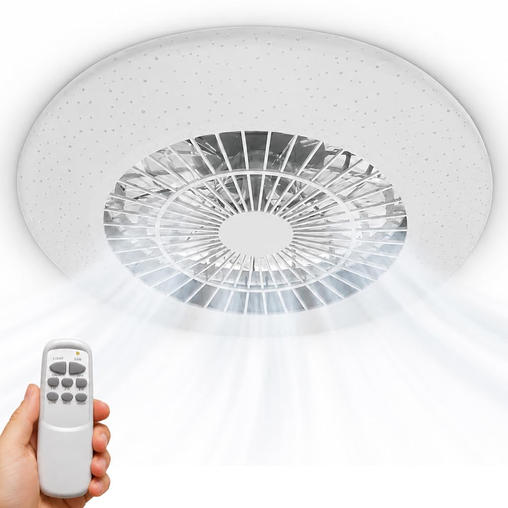 BAKAJI Ventilatore da Soffitto con Luce Led Dimmerabile, Air Fun con Illuminazione Diametro 56 cm, Potenza 67W, 7 Pale, Wifi e Compatibilità App Tuya, Ideale per Soggiorno, Camera da Letto, Ufficio