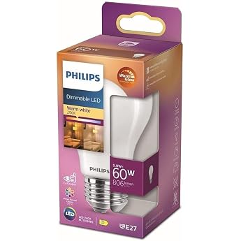 Philips LED Classic E27 WarmGlow 60 W Warm White Teardrop Dimmable Frosted Warm White
