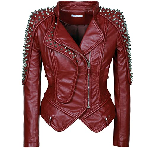 SX New Punk Rivet faux leather PU Jacket Women fashion Biker Jacket Black Slim Fit Streetwear Coat