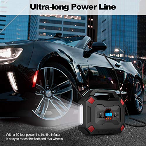 Portable Air Compressor Tire Inflator, DC 12V Air Compressor Tire Inflator with Digital Pressure Gauge LED Light, Auto Tire Pump Air Pump for Car, Bicycle, Motorcycle, Balls - Thumbnail 6