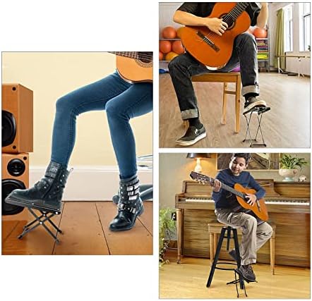 BALLSHOP Guitar Footstool Height Adjustable Foldable Footrest with Anti-Slip Rubber Pad Metal Folding Guitar Foot Stand for Acoustic Classical Electric Guitar (Black)