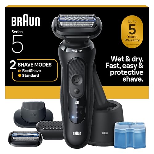 Braun Series 5 Electric Shaver for Men, Wet & Dry Foil Razor, 4-in-1 Clean & Charge Center, Precision Trimmer Attachment, Replacement Shaver Head, Black 5165ps