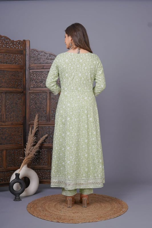 Image of NASRO Women's Viscose Rayon Printed Embroidered Round Neck 3 /4th Sleeves Anarkali Kurta & Pant Suit Set /Salwar Suit Set (Purple)