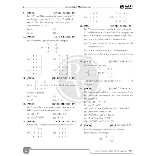Image of PW GATEWALLAH Engineering Mathematics & General Aptitude Topicwise Previous Year Solved Papers (2026 - 2008) with Video Solutions For 2027 Exams | Detailed Text Solutions
