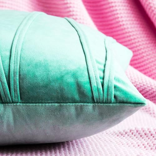 Image of Khooti Velvet Striped Cushion Cover Pack of 1-18 inchX18 inch /46X46 Cm | Teal Green | Soft Pillow Covers Cushion Case for Sofa Bedroom Living Room Chair Car, Cushion Cover with Zig Zag Pattern