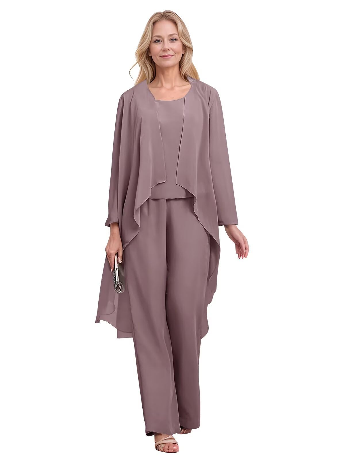 Chiffon Mother of The Bride Pant Suits - 3Pcs Plus Size Wedding Guest Formal Evening Outfit Set Women