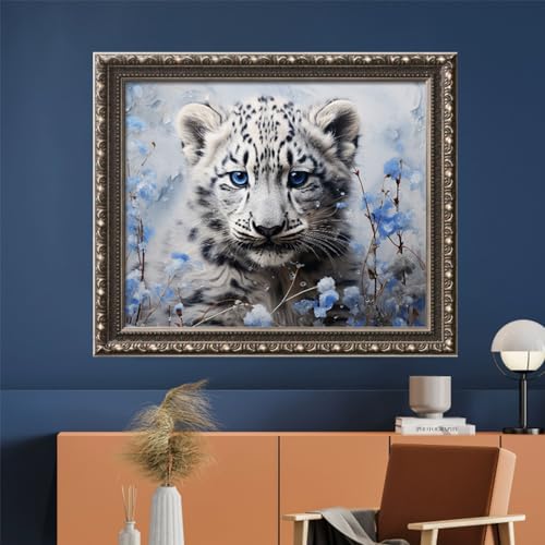 Image of Leczany Cross Stitch Stamped Kit for Adults - Lovely Snow Leopard | DIY Embroidery Starter Patterns Craft Kit Needlepoint for Beginner | 11CT, 3 Strands | 16.5x13.4 inches