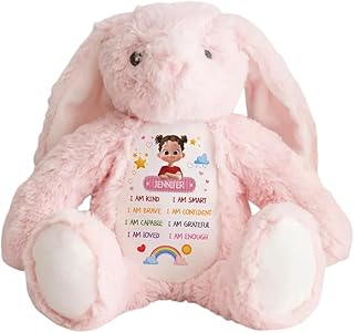Daily Affirmation - Personalized Stuffed Bunny, I'm Kind Smart Brave Enough Personalized Soft Toy Stuffed Animal, Easter Gifts for Boy Girl, Bunny Hug Birthday Gifts from Grandma Mom