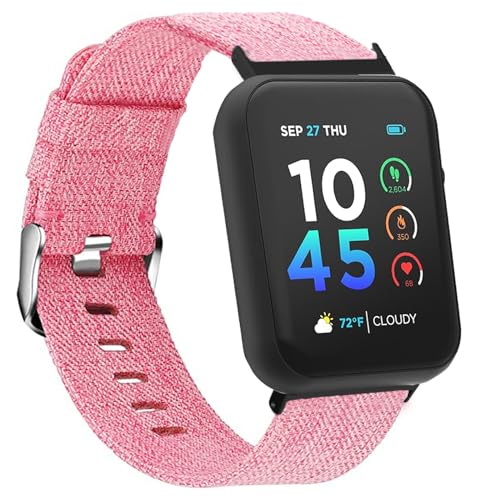 Lamshaw Compatible for ITOUCH AIR 4 Bands, 24mm Breathable Nylon Woven Fabric Replacement Accessory Strap Compatible with ITOUCH AIR 4 41mm / 46mm / Air 3 44mm Smartwatch (Pink)