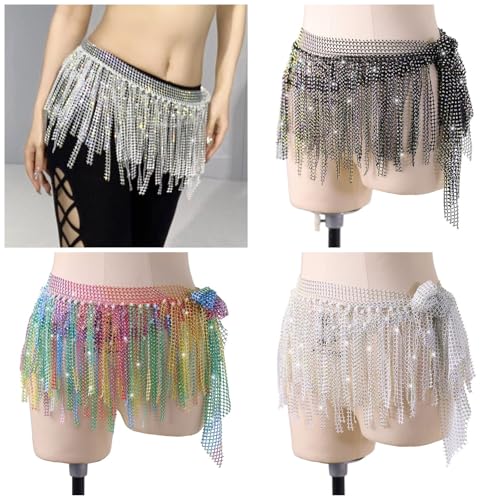 Sparkling Fringes Belly Dance Waist Chain with Studded Rhinestones Skirts Wrap Shimmering Tassels Belly Dancing2